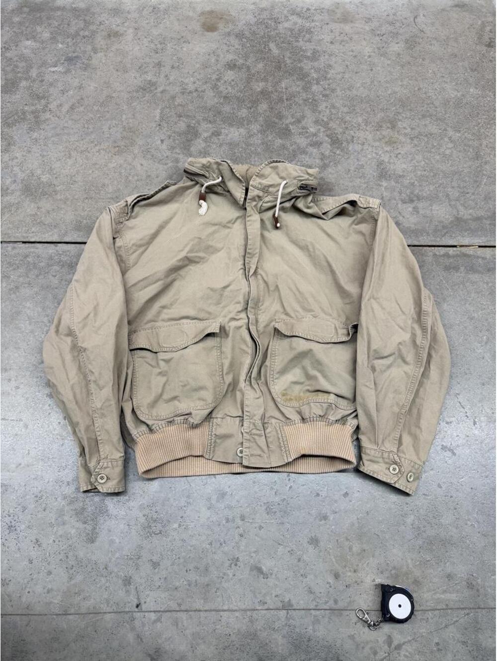 vintage banana republic beige zip up cotton bomber jacket size medium HAS STAINS